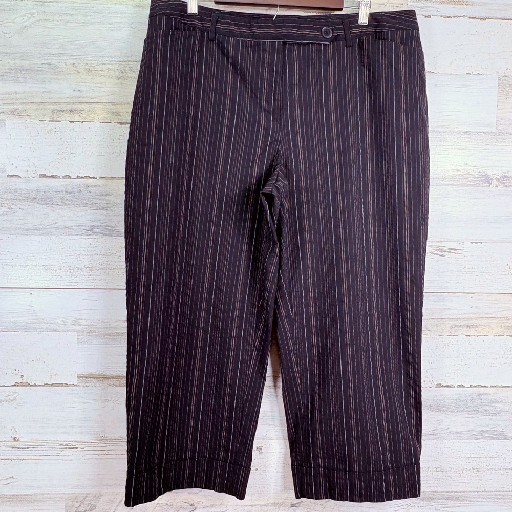 Lane Bryant Womens Black Pinstripe Cropped Cuffed Stretch Pants Size 18